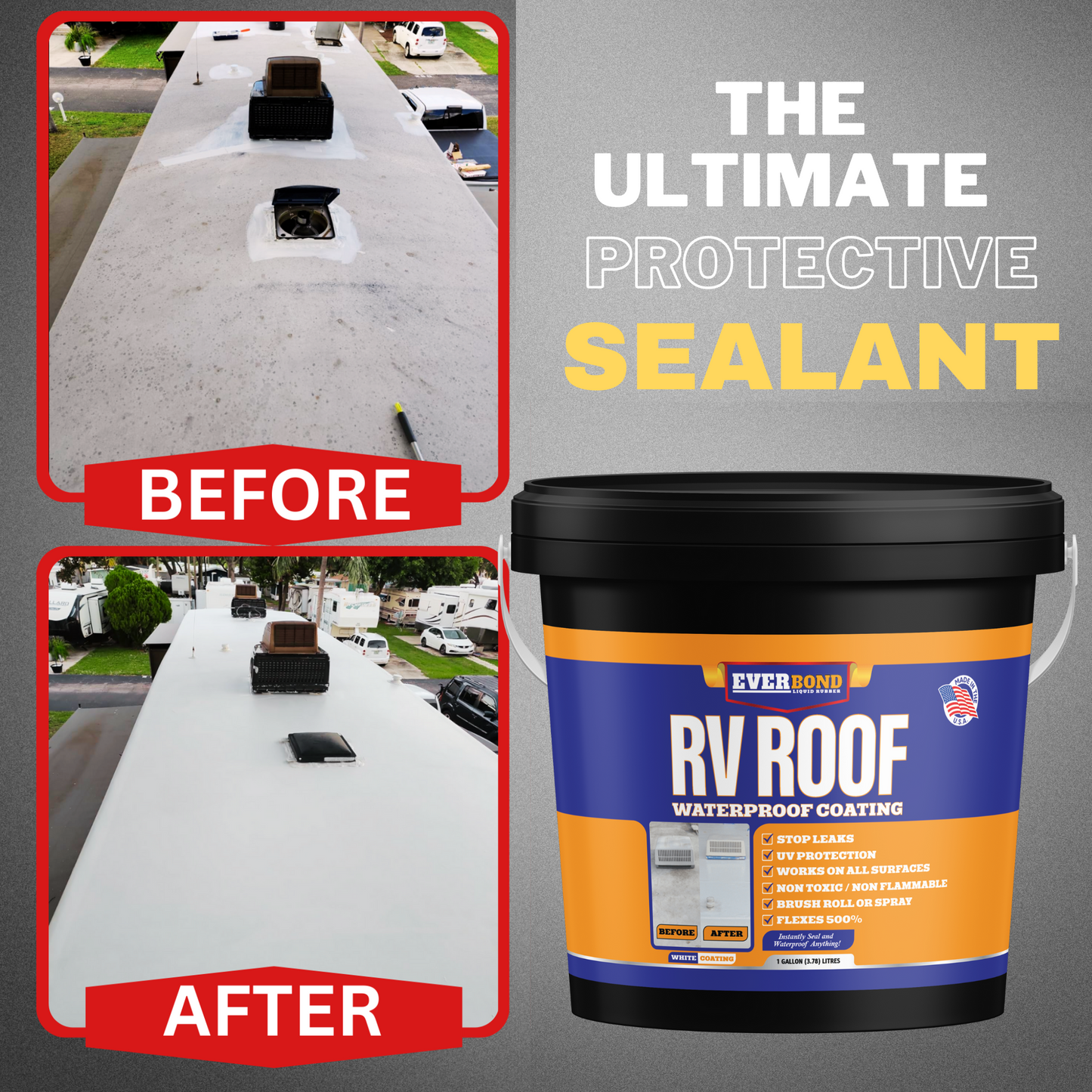Everbond RV Roof Coating Kit — Complete Roof Restoration System (1 to 5 Gallon)