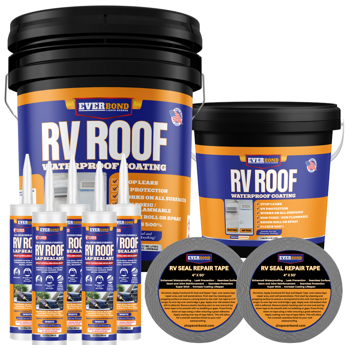 Everbond RV Roof Coating Kit — Complete Roof Restoration System (1 to 5 Gallon)