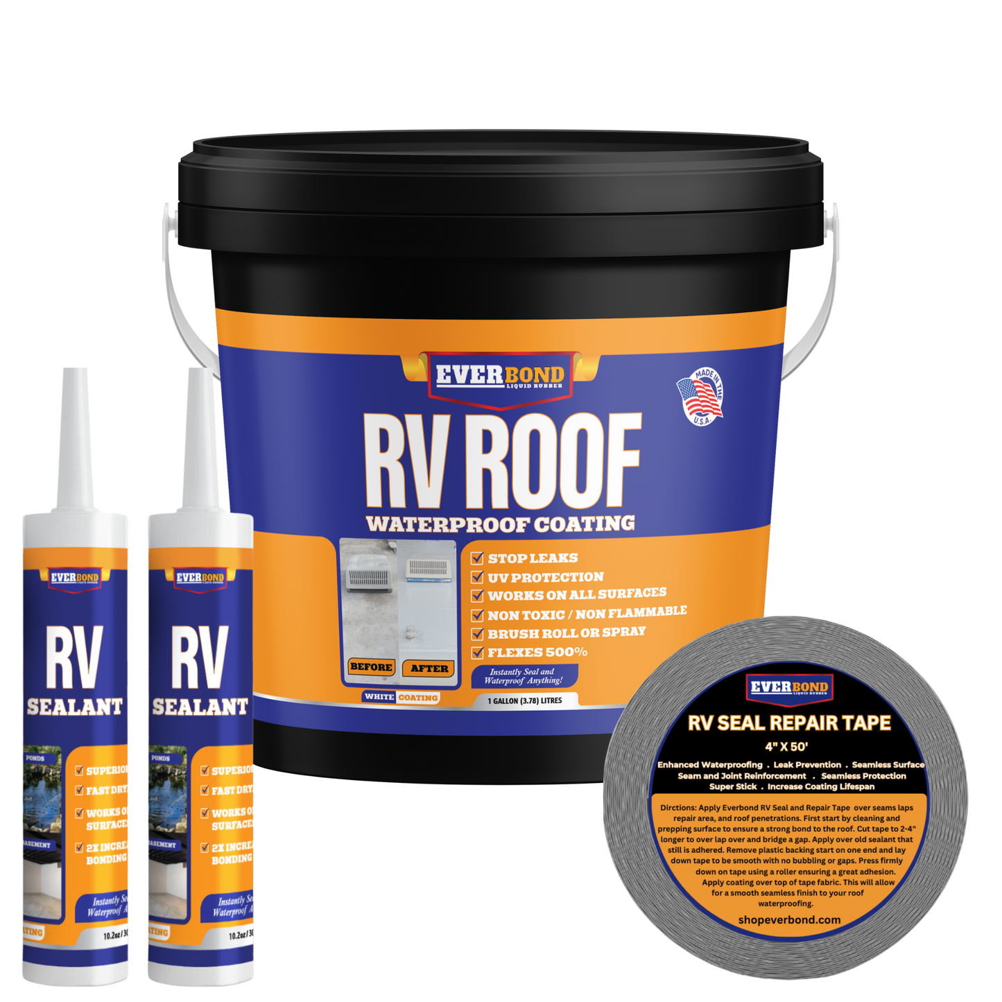 Everbond RV Roof Coating Kit — Complete Roof Restoration System (1 to 5 Gallon)