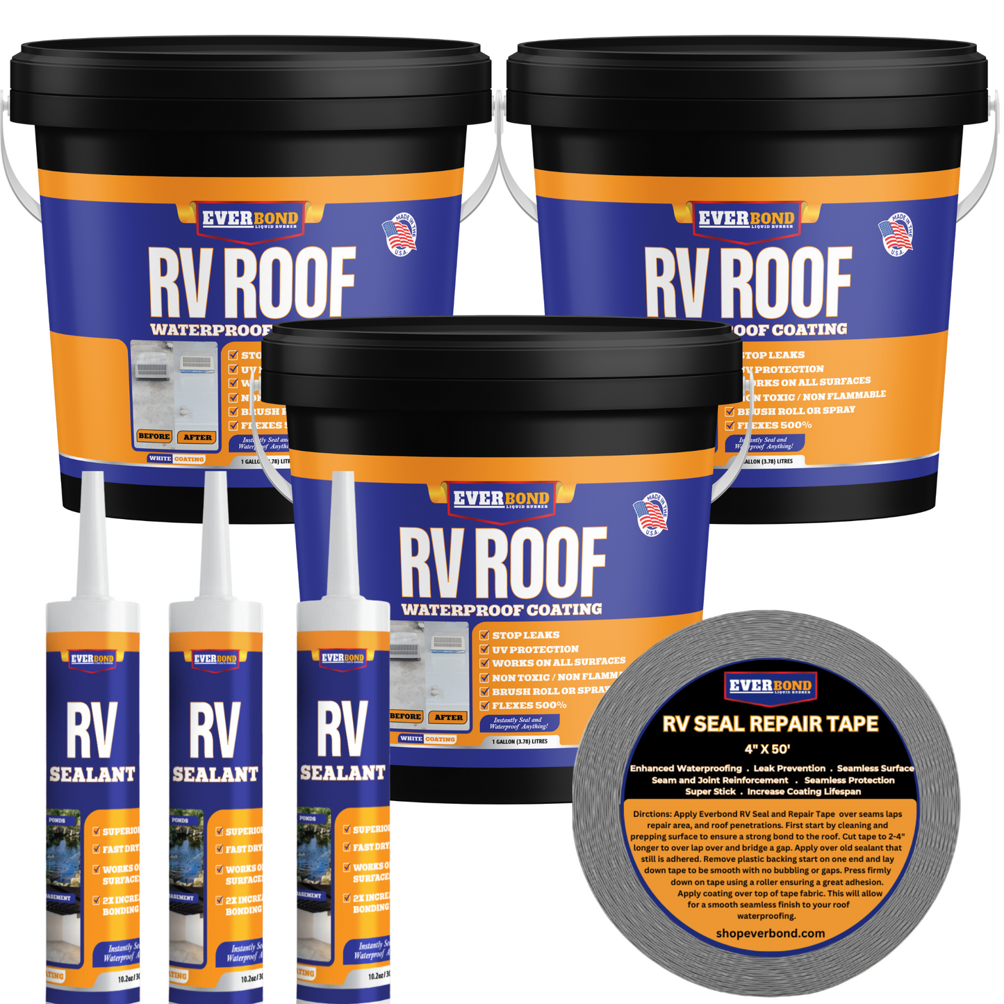 Everbond RV Roof Coating Kit — Complete Roof Restoration System (1 to 5 Gallon)